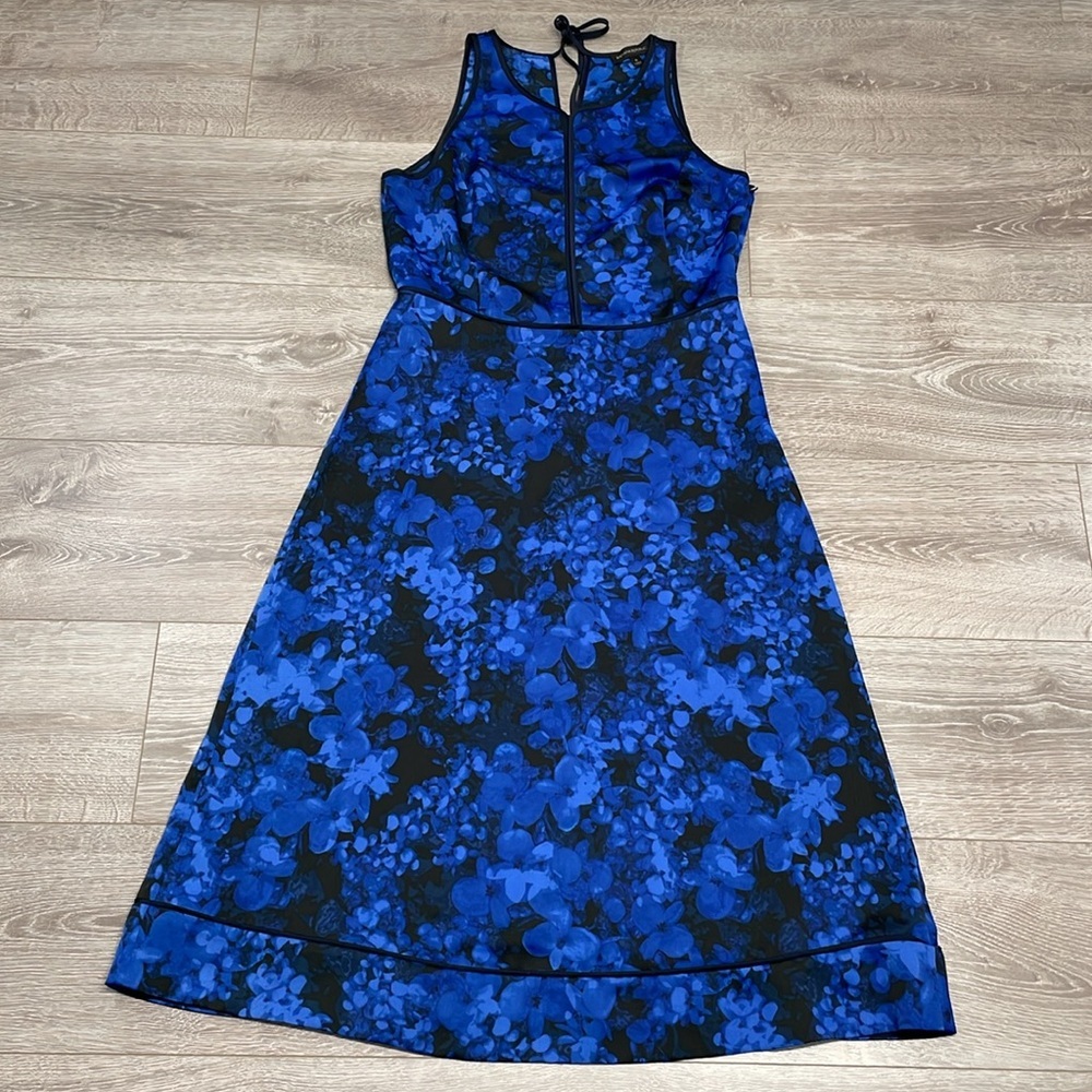 Banana Republic Kristi Black Blue Floral Sleeveless Tie Back Dress Pockets 8 - Picture 7 of 16